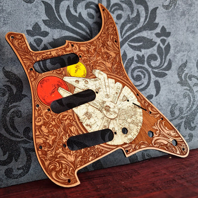 Real cherrywood Stratocaster pickguard with hand painted custom design