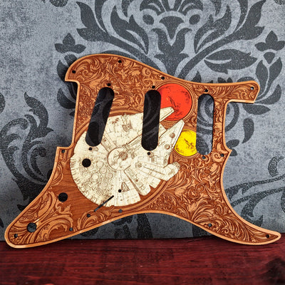 Hand painted wooden pickguard for Stratocaster style electric guitar