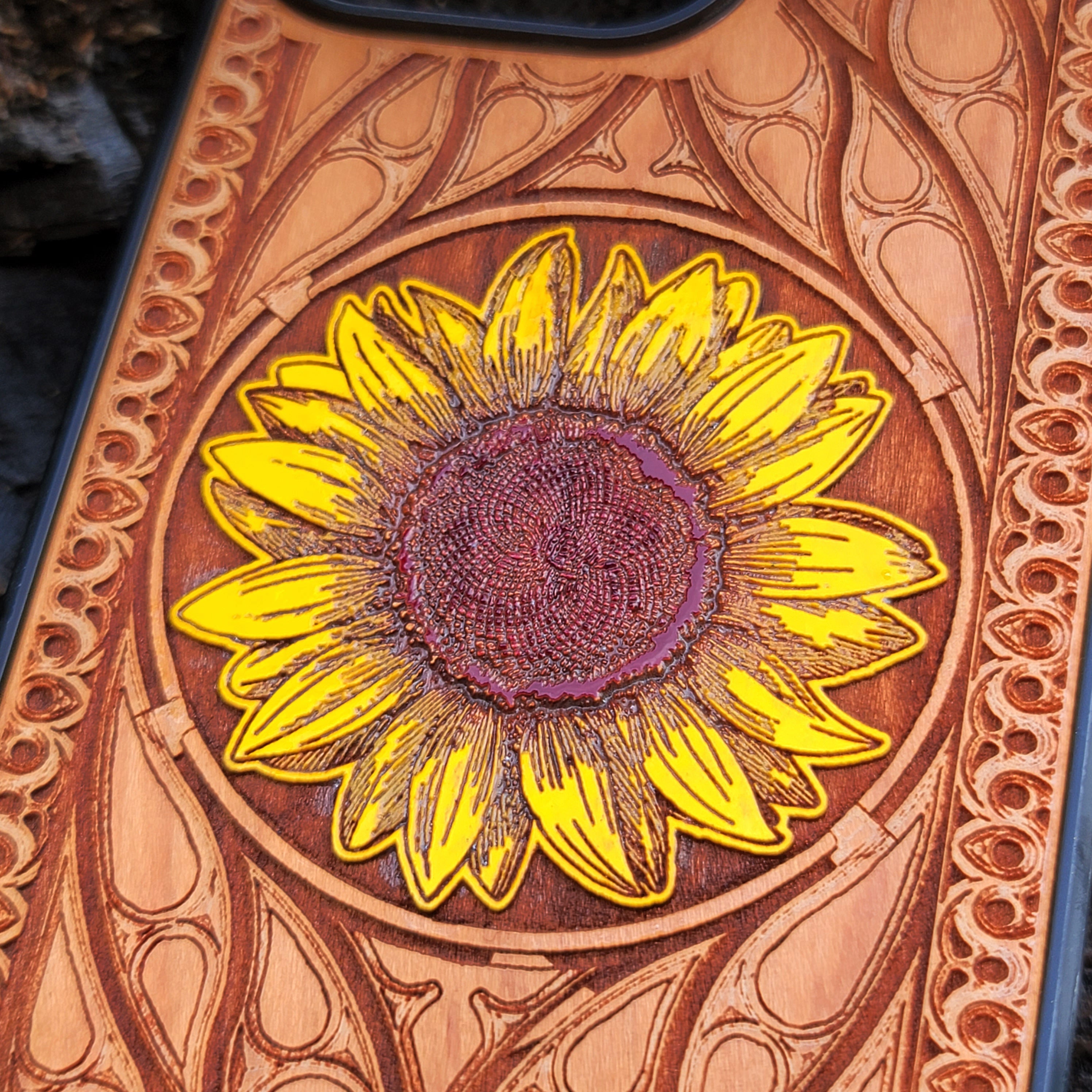 iPhone & Samsung Galaxy Wood Phone Case -Artwork "Sunflower" Hand Painted