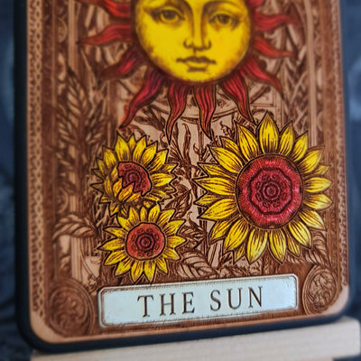 Die Sonne Tarot Karte Holz Handytasche bemalt