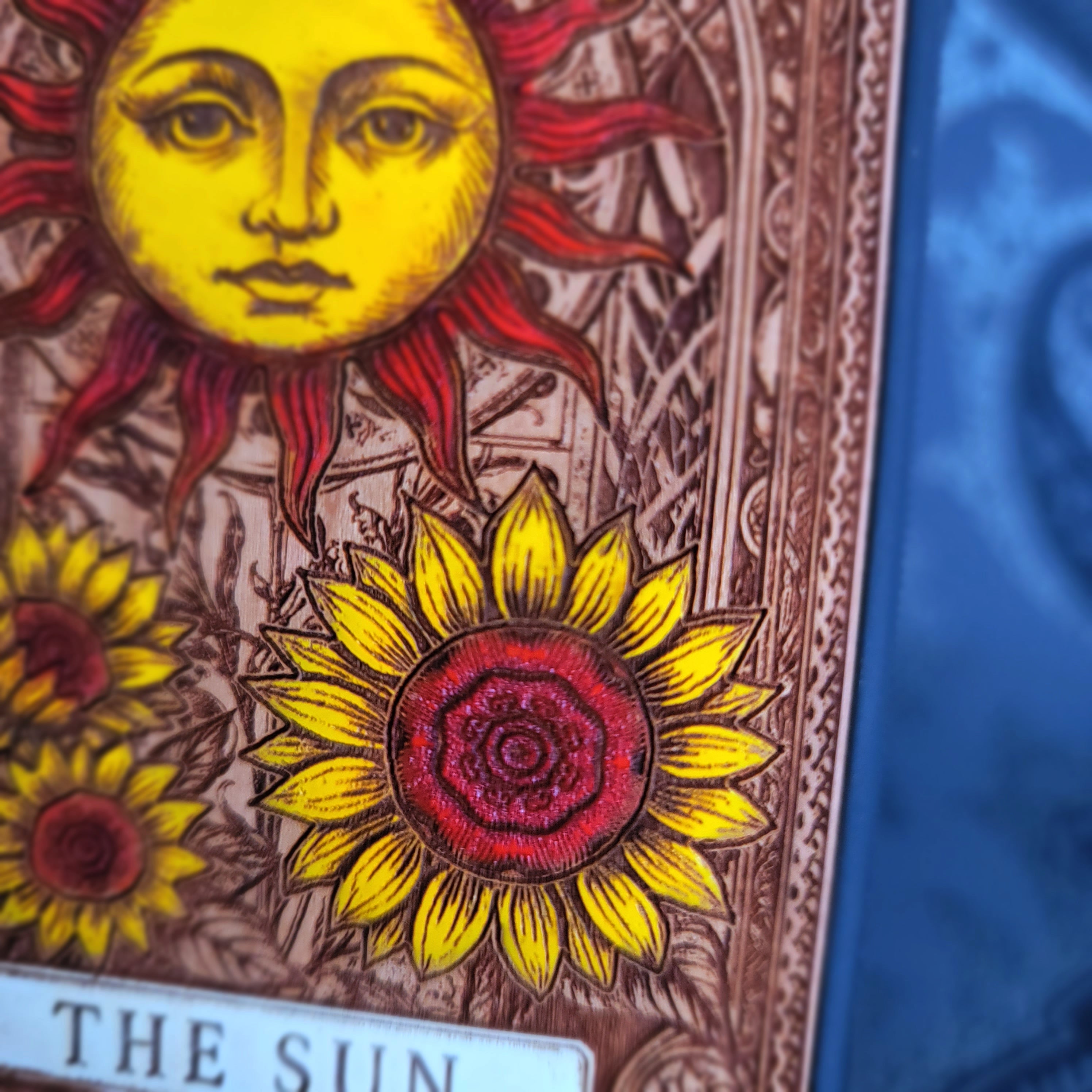 Die Sonne Tarot Karte Holz Handytasche bemalt