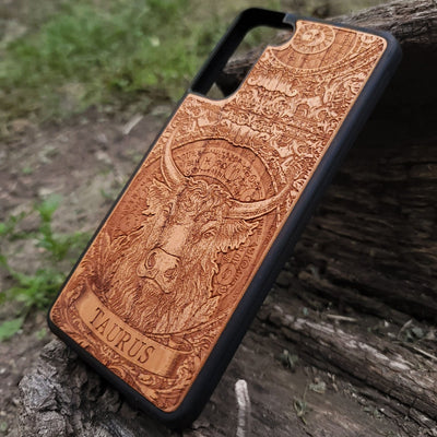Handmade Taurus horoscope wood phone case gift idea
