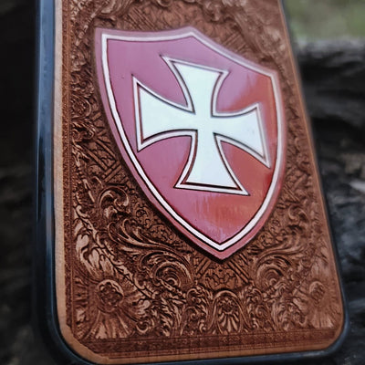 Templar Cross wood phone case – laser engraved & painted for iPhone , Galaxy S – medieval knight design