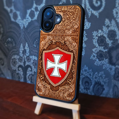 Templerkreuz - Handyhülle aus Holz handbemalt