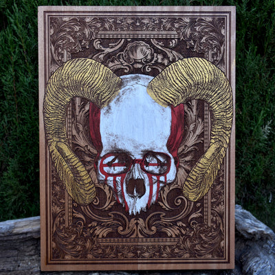 Horned skull wood wall art for gothic and dark decor lovers