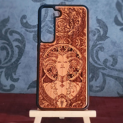 wood phone case laser engraved with diablo video game