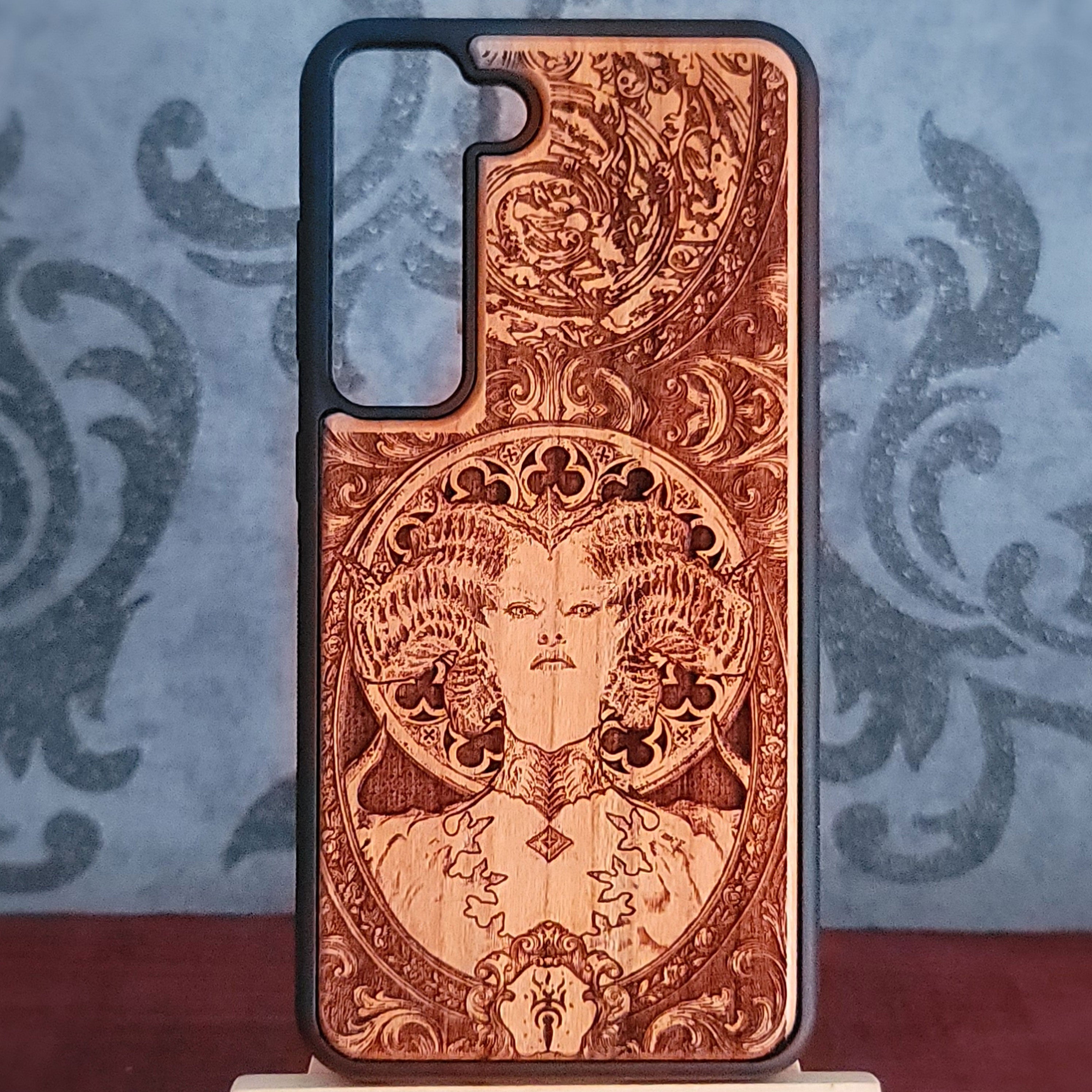 wood phone case laser engraved with diablo video game