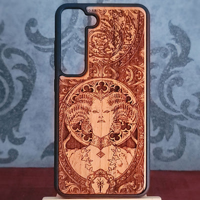 wood phone case laser engraved with diablo video game