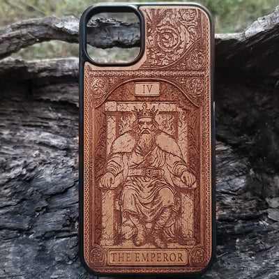 The Emperor tarot wood phone case – engraved for iPhone , Galaxy S – bold mystical design of structure and power