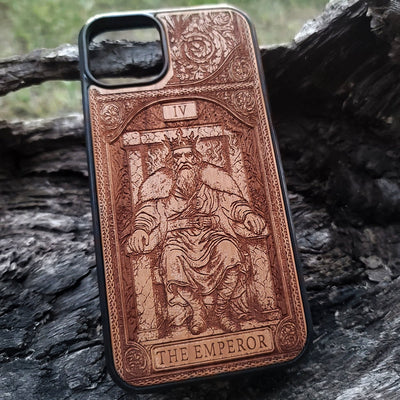The Emperor tarot wood phone case – engraved for iPhone , Galaxy S – bold mystical design of structure and power