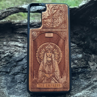 Empress Tarot Card wood phone case with mystical esoteric design for iPhone –11 and Galaxy S–S20