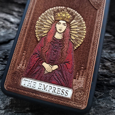 The Empress tarot wood phone case – hand-painted & engraved for iPhone , Galaxy S – mystical witchy design