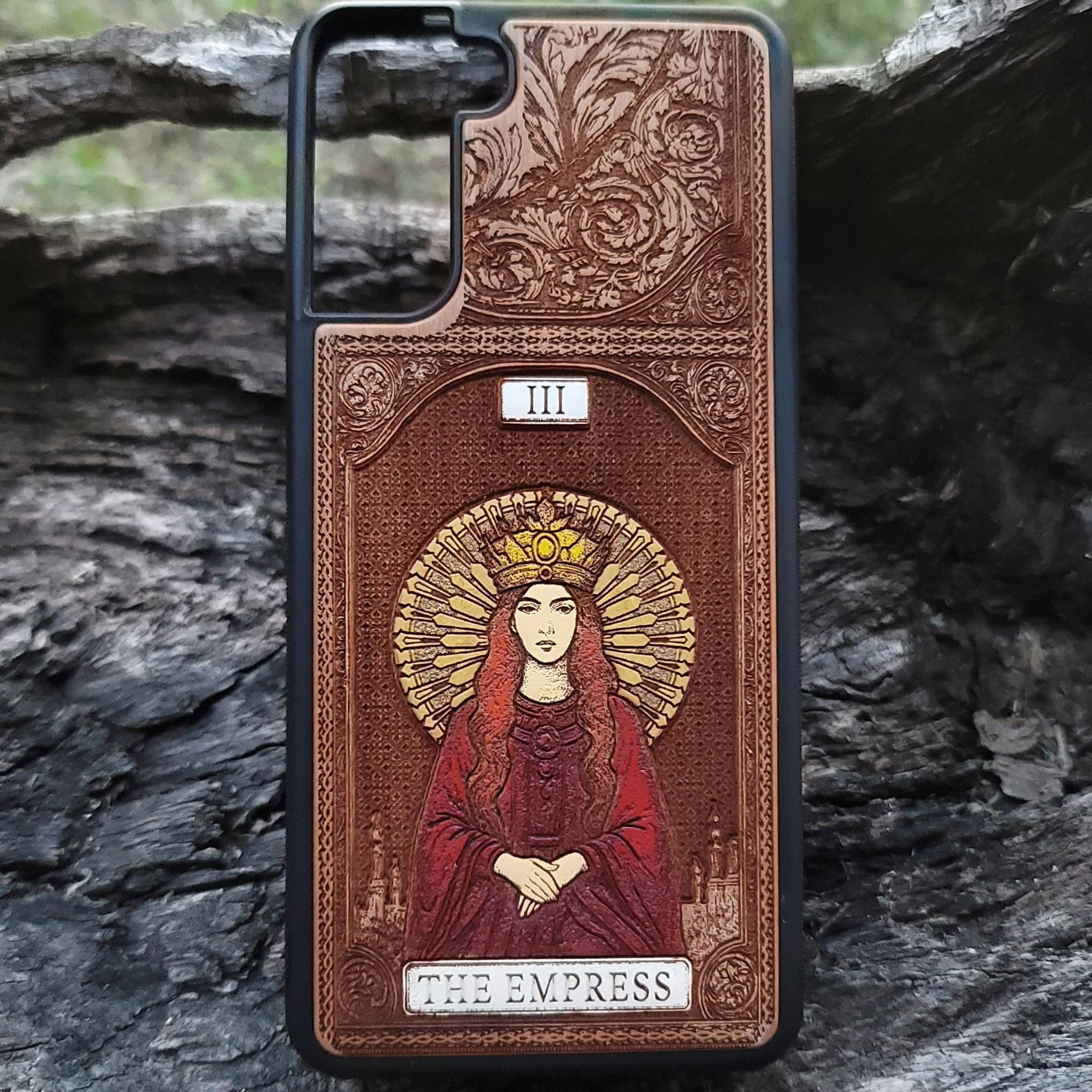 The Empress tarot wood phone case – hand-painted & engraved for iPhone , Galaxy S – mystical witchy design