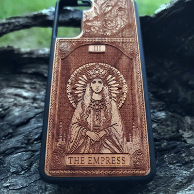 Empress Tarot Card wood phone case with mystical esoteric design for iPhone –11 and Galaxy S–S20