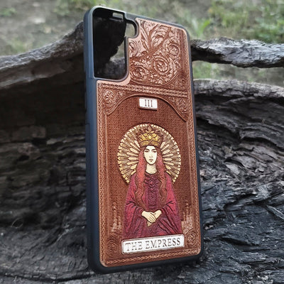 The Empress tarot wood phone case – hand-painted & engraved for iPhone , Galaxy S – mystical witchy design