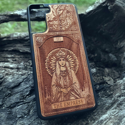 Empress Tarot Card wood phone case with mystical esoteric design for iPhone –11 and Galaxy S–S20