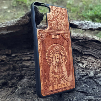 Empress Tarot Card wood phone case with mystical esoteric design for iPhone –11 and Galaxy S–S20