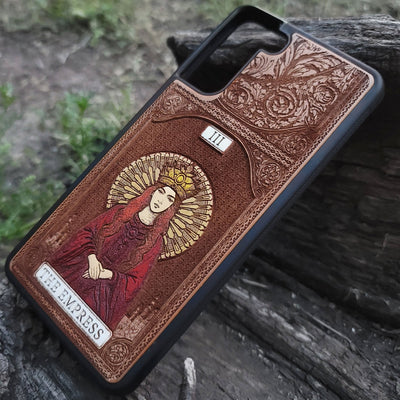 The Empress tarot wood phone case – hand-painted & engraved for iPhone , Galaxy S – mystical witchy design