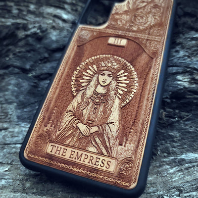 Empress Tarot Card wood phone case with mystical esoteric design for iPhone –11 and Galaxy S–S20