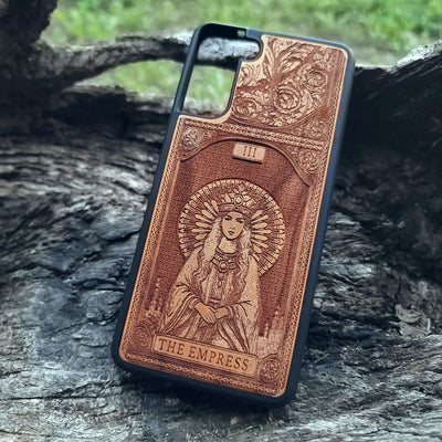 Empress Tarot Card wood phone case with mystical esoteric design for iPhone –11 and Galaxy S–S20