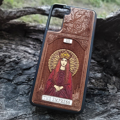 The Empress tarot wood phone case – hand-painted & engraved for iPhone , Galaxy S – mystical witchy design