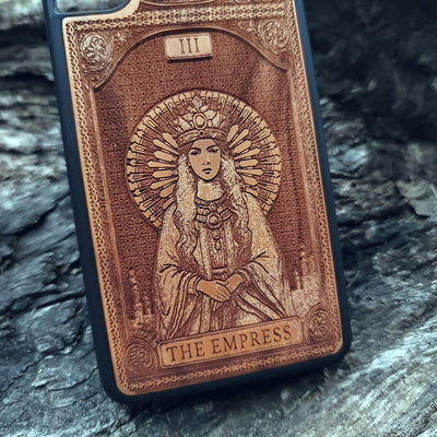 Empress Tarot Card wood phone case with mystical esoteric design for iPhone –11 and Galaxy S–S20