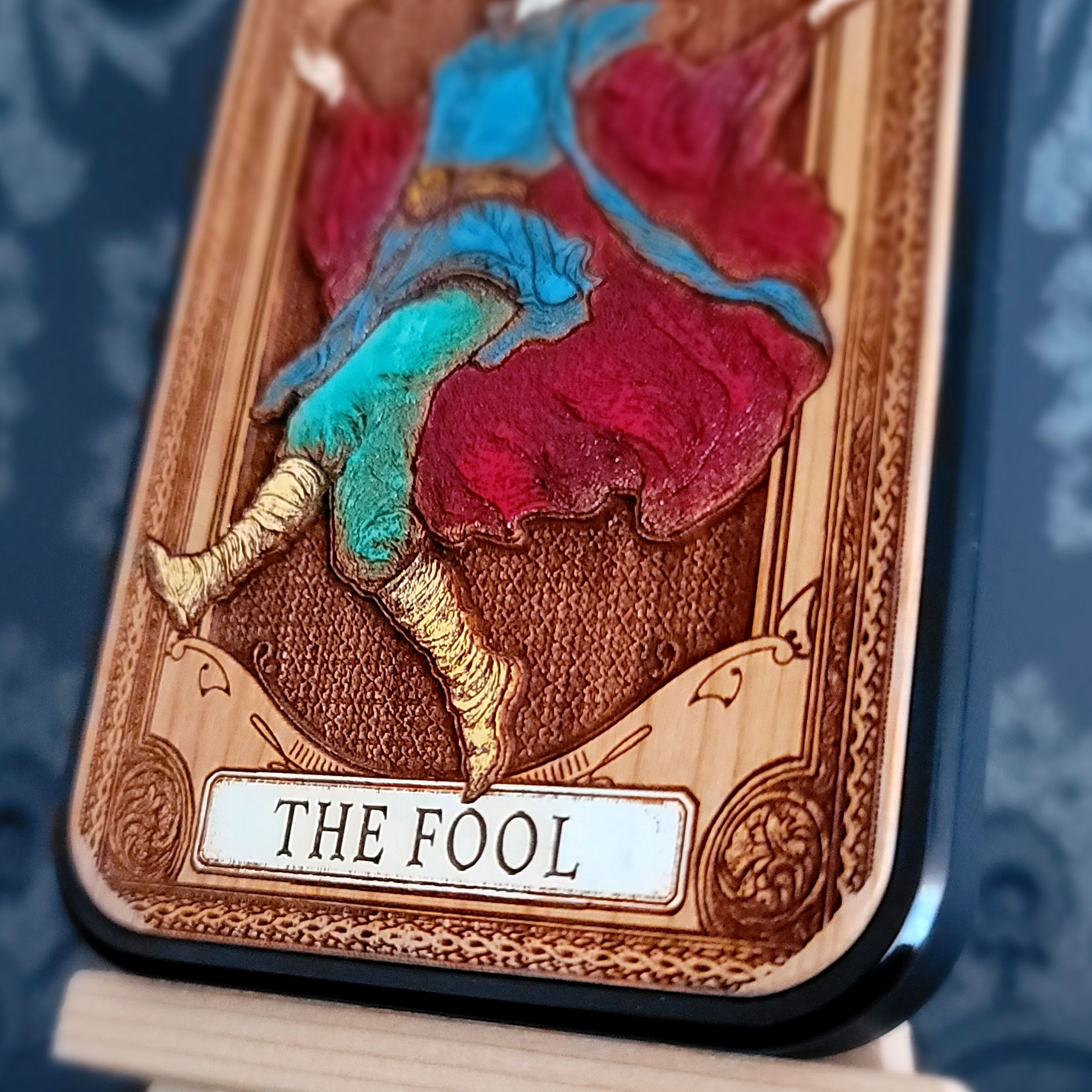 The Fool Tarot Card Wood Phone Case Painted