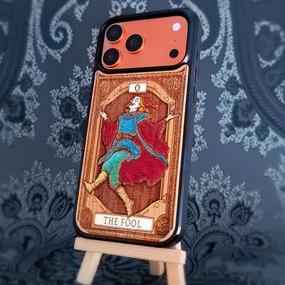 The Fool Tarot Card Wood Phone Case Painted