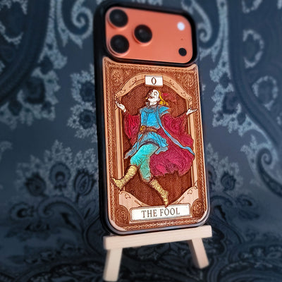 The Fool Tarot Card Wood Phone Case Painted