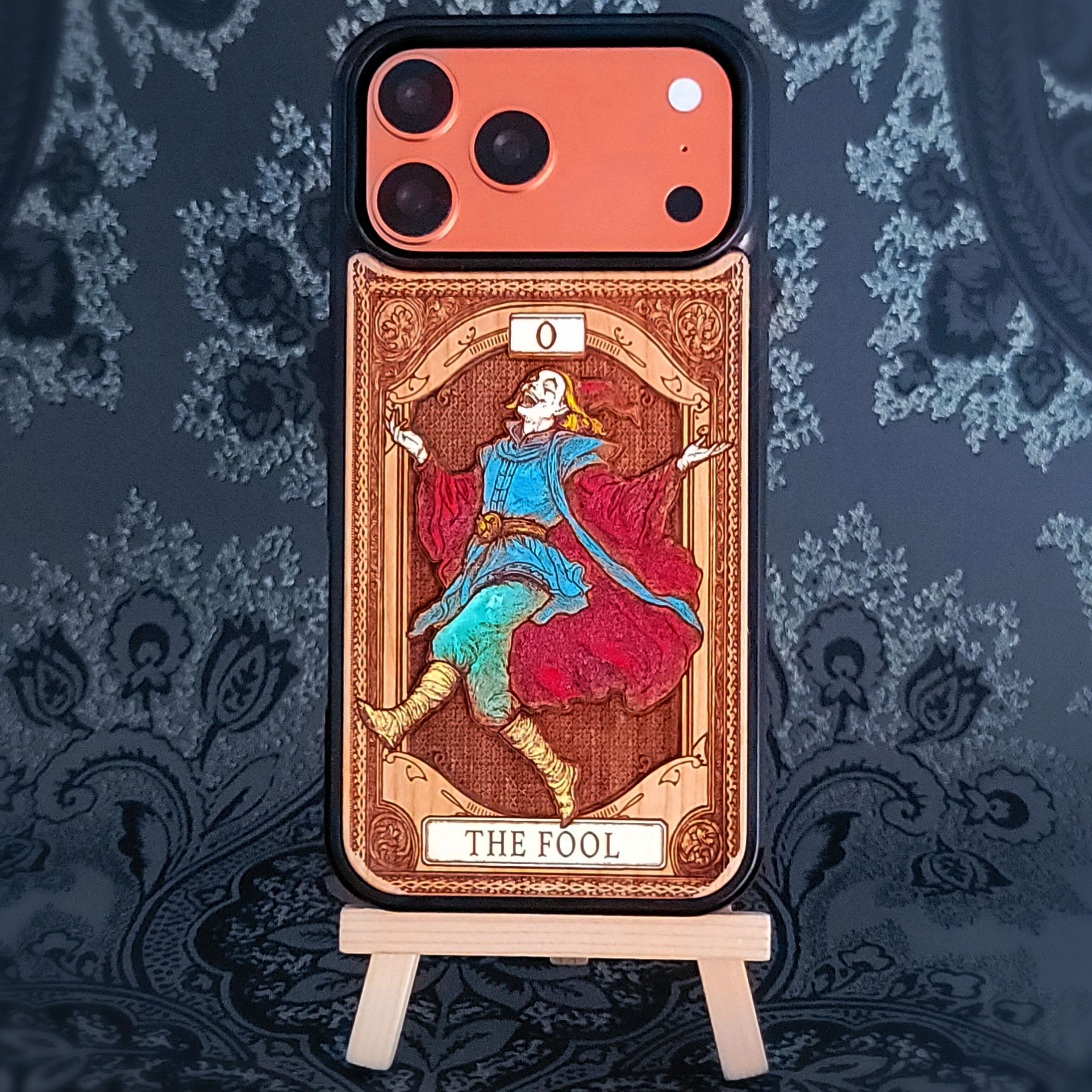 The Fool Tarot Card Wood Phone Case Painted