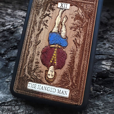 The Hanged Man tarot card wood phone case – hand-painted & engraved for iPhone , Galaxy S – esoteric spiritual design