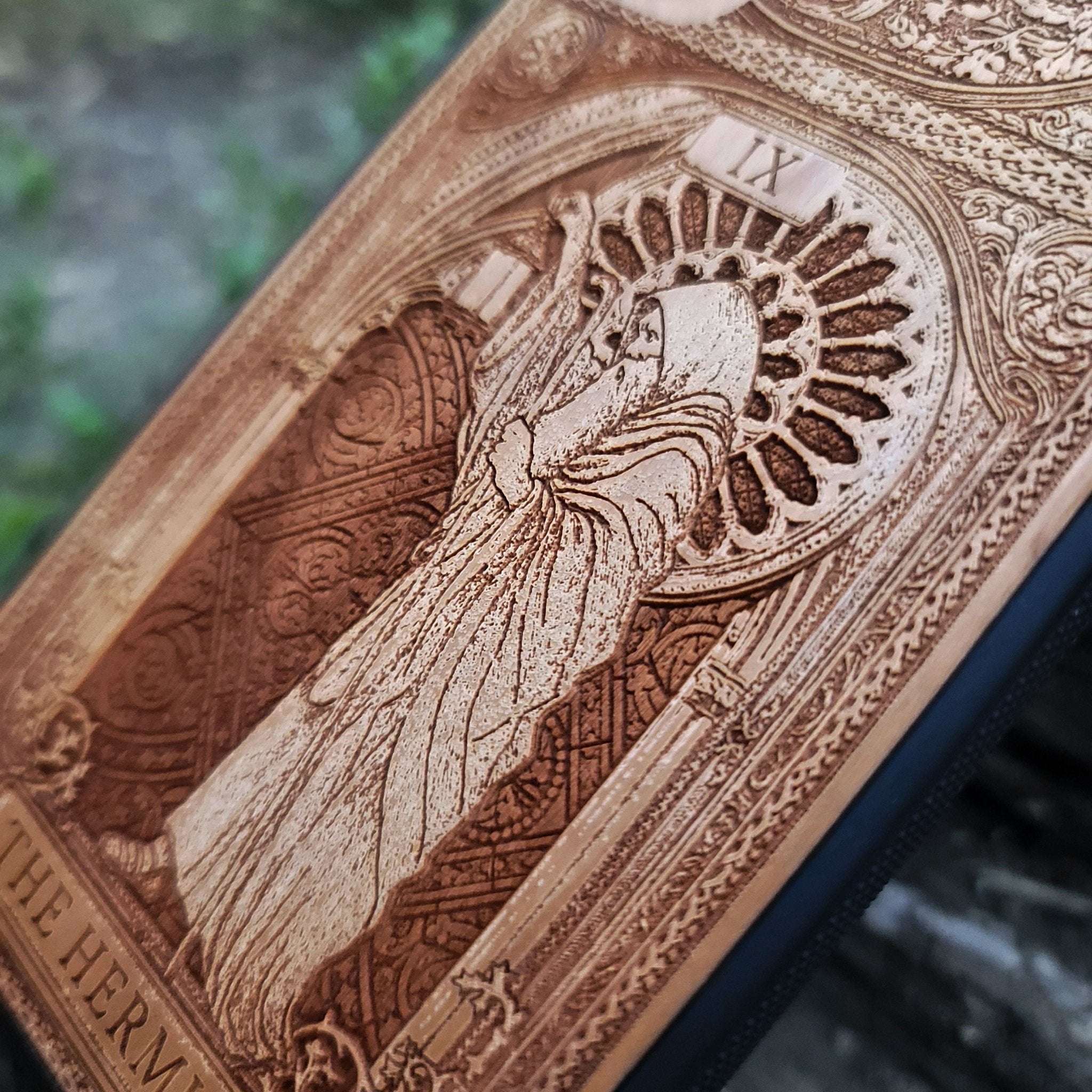 The Hermit tarot wood phone case – engraved for iPhone , Galaxy S – spiritual design for seekers of truth