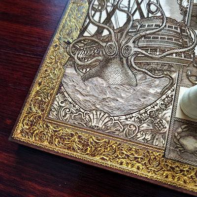 The Kraken vs Ship Chess Board Walnut Frame