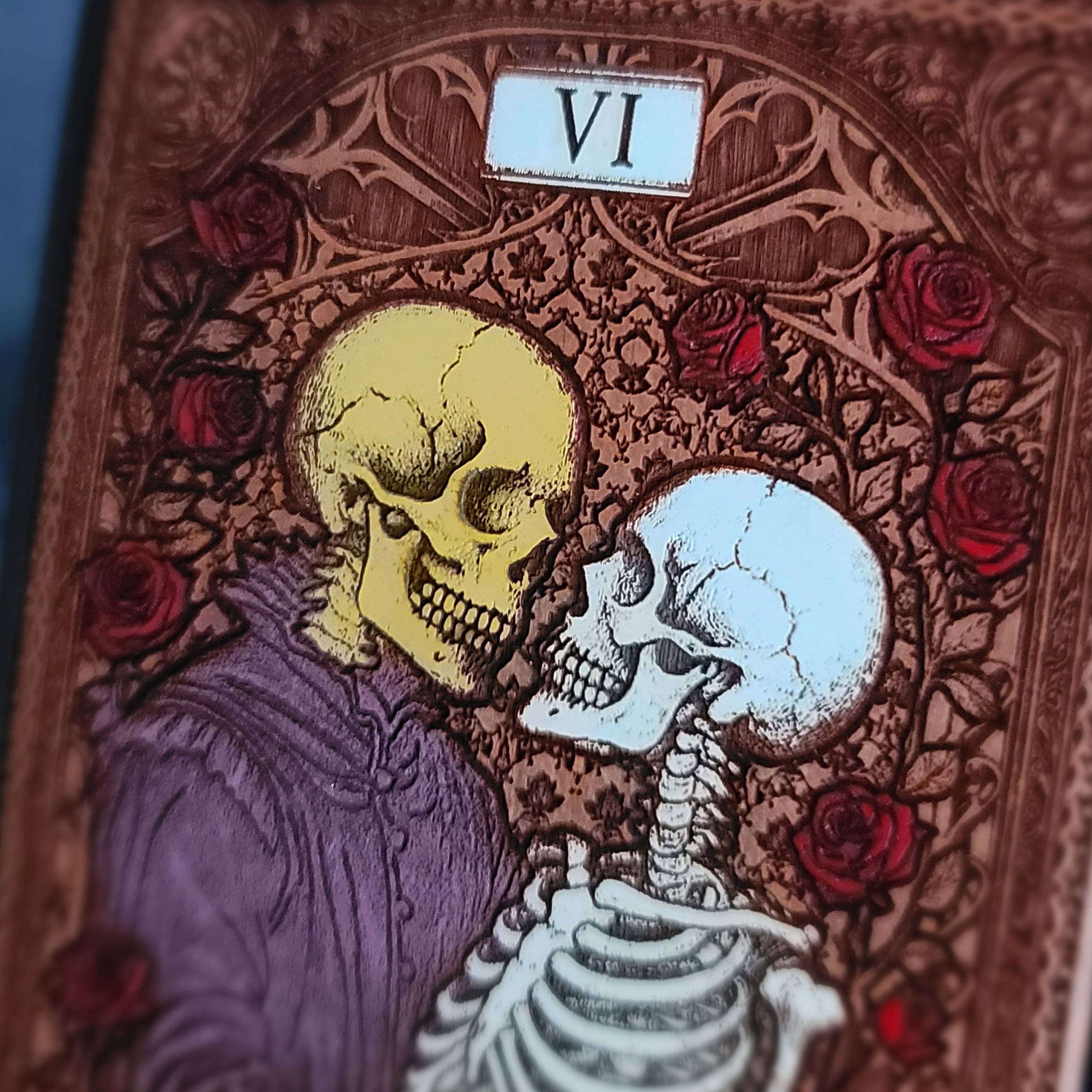 Die Liebenden Tarot Karte Holz Handytasche bemalt