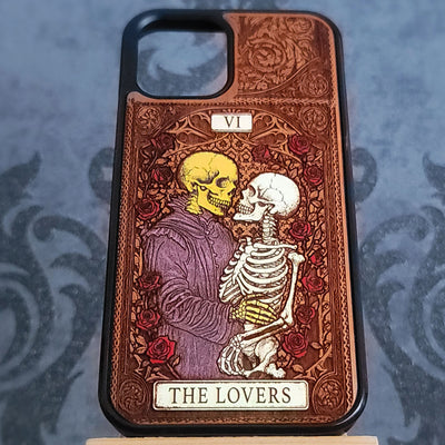 Die Liebenden Tarot Karte Holz Handytasche bemalt