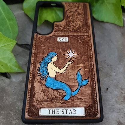 The Star Mermaid Tarot Card Wood Phone Case Painted