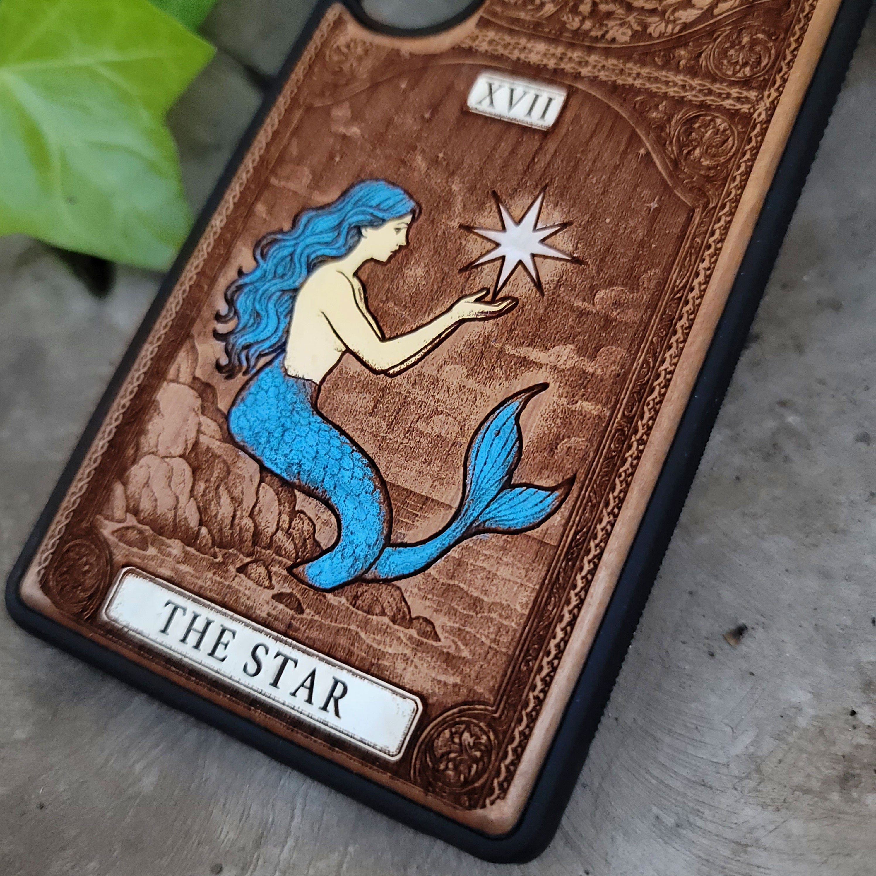 The Star Mermaid Tarot Card Wood Phone Case Painted