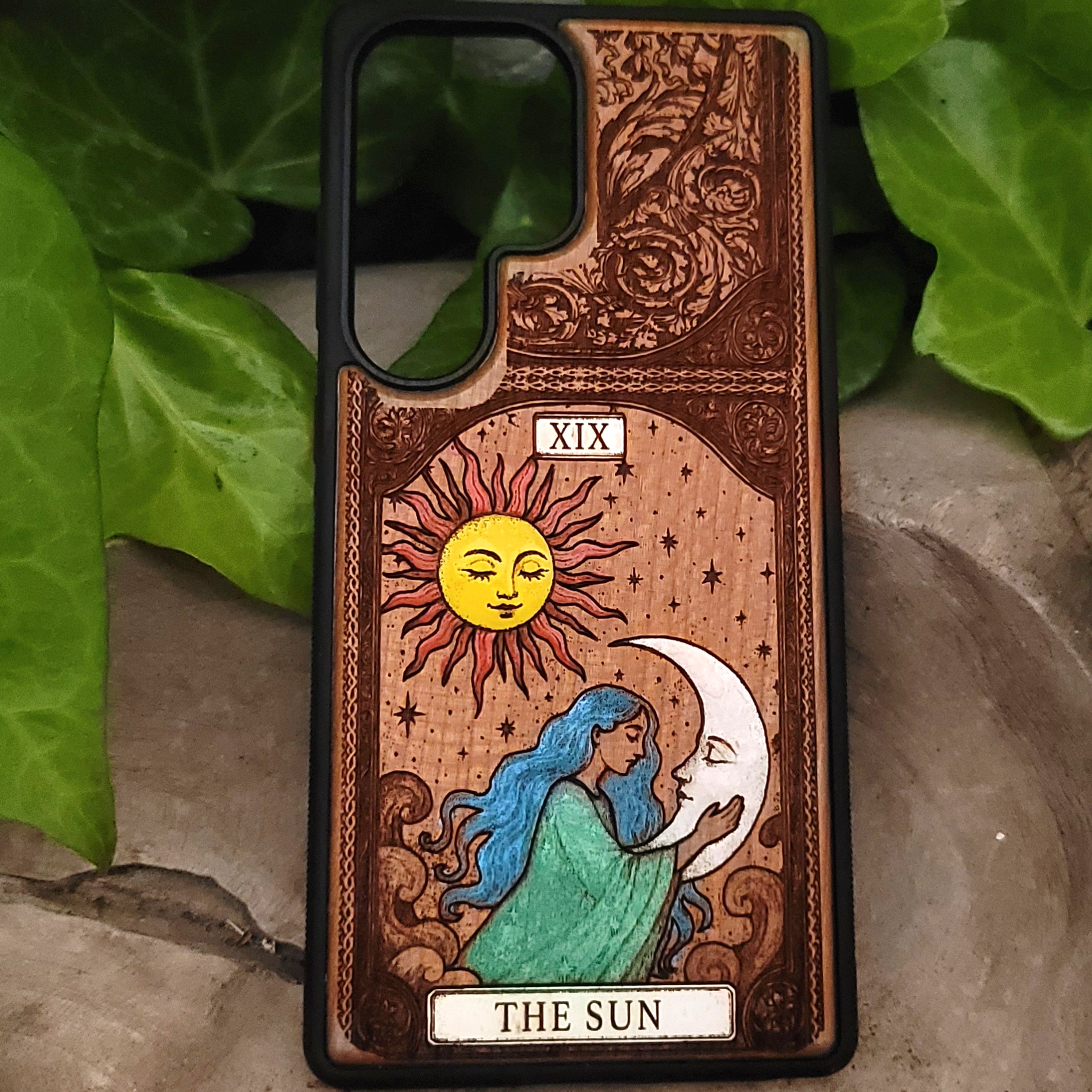 The Sun Tarot Wood Phone Case – Hand-Painted for iPhone 16 & Galaxy S25 iPhone 16 Pro Max