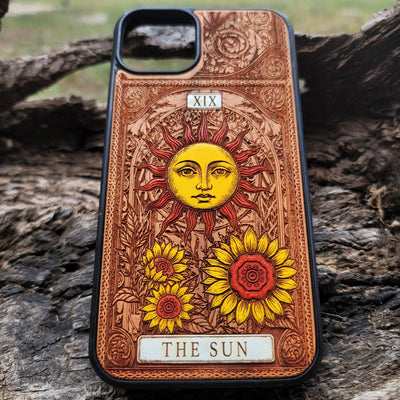 The Sun tarot wood phone case – hand-painted & engraved for iPhone , Galaxy S – joyful mystical design