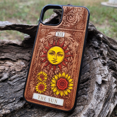 The Sun tarot wood phone case – hand-painted & engraved for iPhone , Galaxy S – joyful mystical design