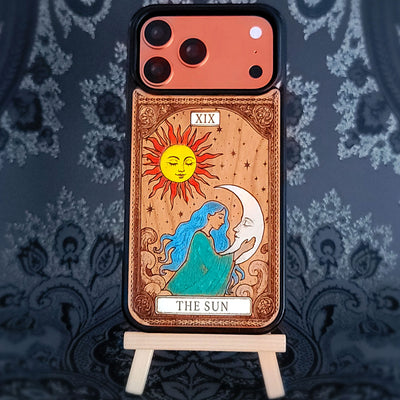 Die Sonne Tarot Karte Holz Handytasche bemalt