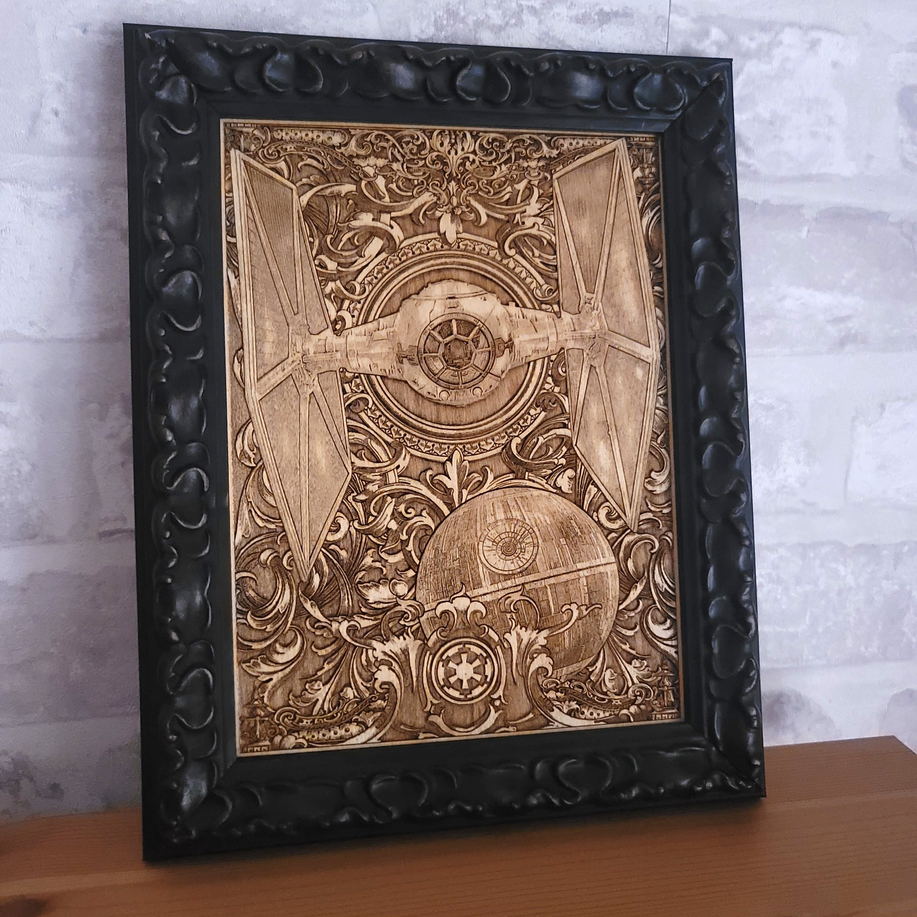 Handcrafted Star Wars TIE Fighter Wooden Artwork – Perfect Gift for Fans