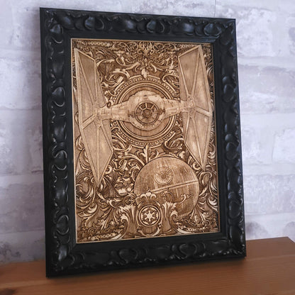 Handcrafted Star Wars TIE Fighter Wooden Artwork – Perfect Gift for Fans