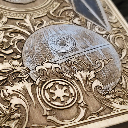 Unique handcrafted Tie Fighter wood engraving - home & office decor