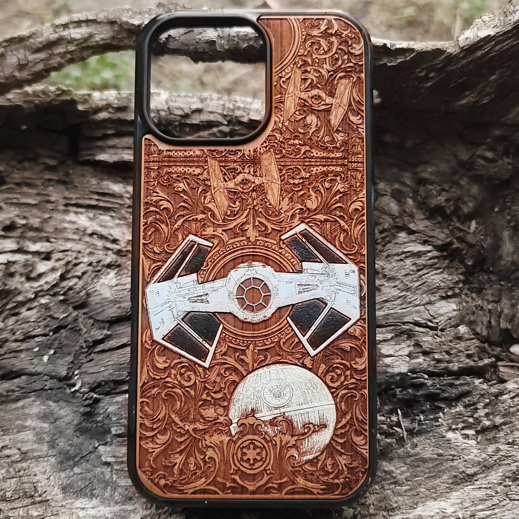 Hand-painted Star Wars ship phone case in cherry wood for iPhone , Galaxy S.