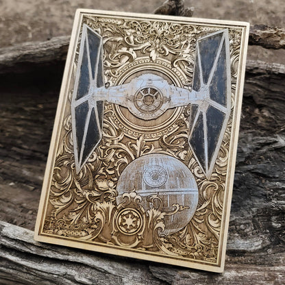 Premium Star Wars geek gift - Tie Fighter laser wood art