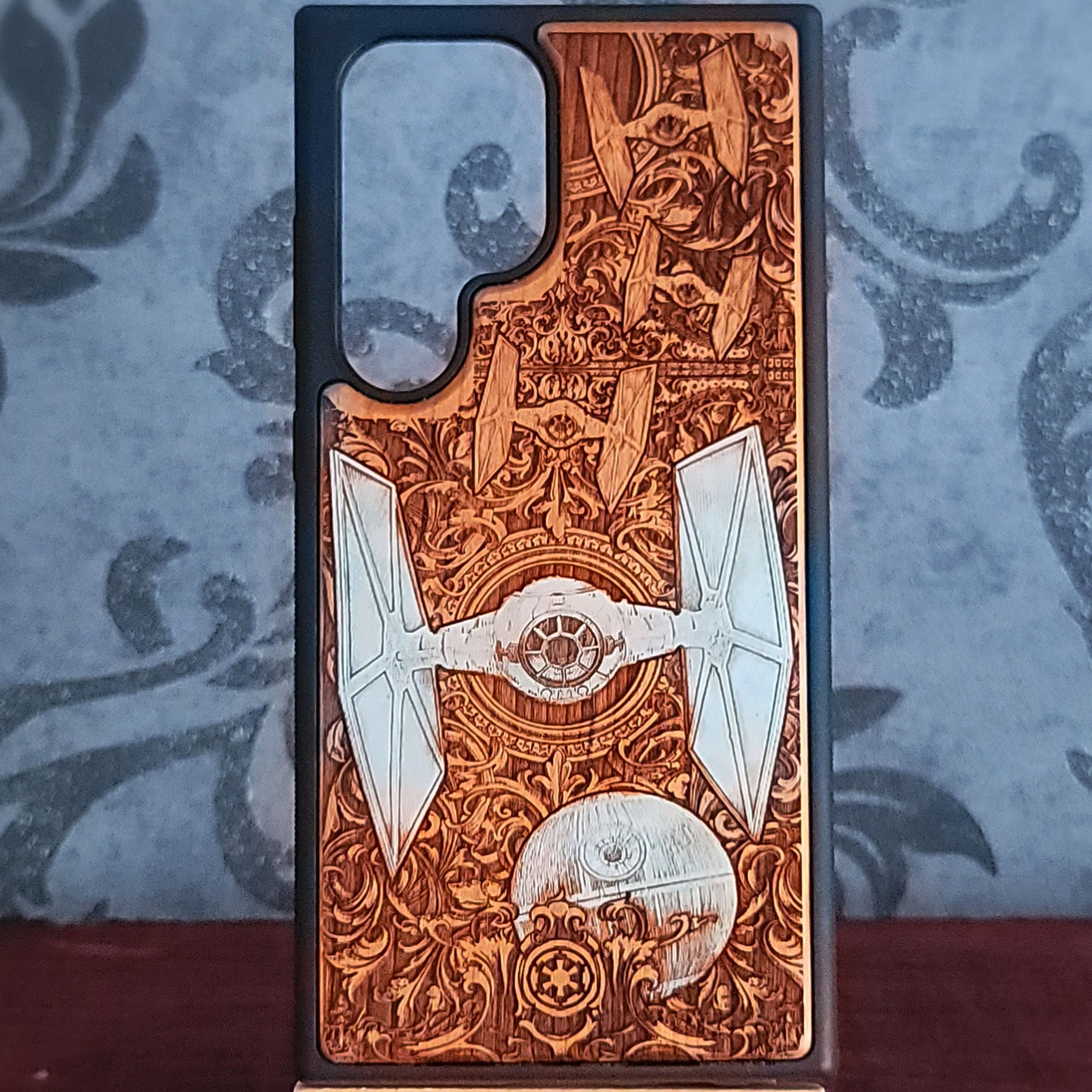 hand-painted cherry wood tie fighter star wars phone case for iPhone & Galaxy