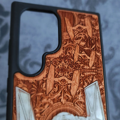 hand-painted cherry wood tie fighter star wars phone case for iPhone & Galaxy