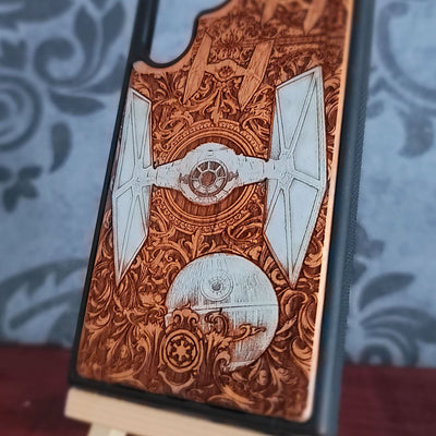hand-painted cherry wood tie fighter star wars phone case for iPhone & Galaxy