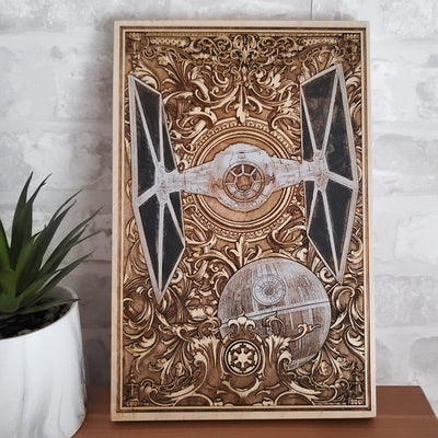 Tie Fighter Ship Star Wars  - Medium Hand Painted Star Wars engraved wood phone case